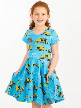 Kids Construction Truck Twirl Dress PRINCESS AWESOME- Blue